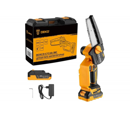 Пила цепная аккумуляторная DEKO DKCHS 20-6, 20В, 2x2.0Ач в кейсе 063-4481