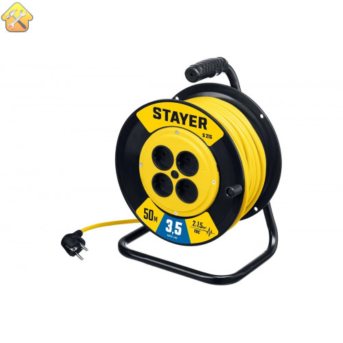 Силовой удлинитель на катушке STAYER S 225 ПВС 2x1.5 50м 3500Вт 55072-50