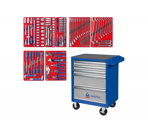 Набор инструментов в синей тележке MACTAK СТАРТ 161 предмет 52-05161B