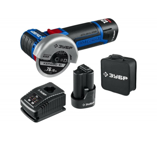 Бесщеточная угловая шлифмашина ЗУБР Профессионал 12 В, 2 АКБ, в сумке AB-76-22