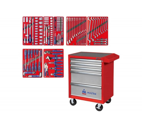 Набор инструментов в красной тележке MACTAK СТАРТ 161 предмет 52-05161R