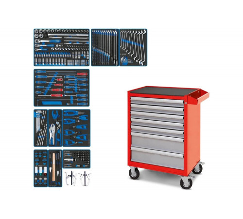 KING TONY 934-251AMR Набор инструментов “DRIVE” в красной тележке, 251 предмет