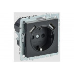 1-местная розетка IEK Brite с заземлением с защитными шторками 16а с usb a+a 5в 3,1а рюш10-2-брч черный BR-R14-16-U21-D31-K02