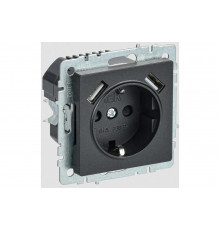 1-местная розетка IEK Brite с заземлением с защитными шторками 16а с usb a+a 5в 3,1а рюш10-2-брч черный BR-R14-16-U21-D31-K02