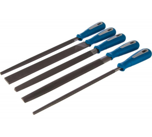 Набор напильников с двухкомпонентной ручкой: плоский, полукруглый, трехгранный, квадратный, круглый, №2, 250мм ЗУБР ЭКСПЕРТ 16651-25-H5