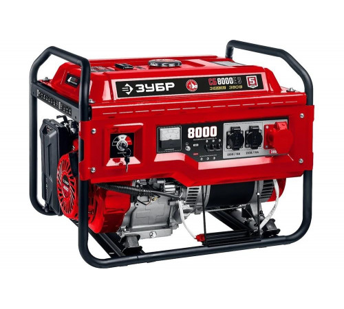 ЗУБР  8000 Вт, 380 / 220 В, бензиновый генератор с электростартером (СБ-8000Е-3)