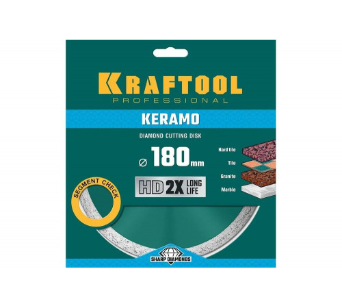 KRAFTOOL Ø 180Х22.2 мм, алмазный, сплошной, по керамограниту, керамической плитке диск отрезной KERAMO 36684-180