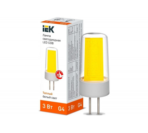 Светодиодная лампа IEK cob капсула 3вт 230в 3000к керамика g4 LLE-COB-3-230-30-G4