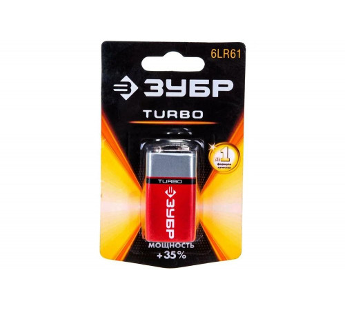 ЗУБР 6LR61, 9В, 1 ШТ., батарейка щелочная TURBO 59219_z01