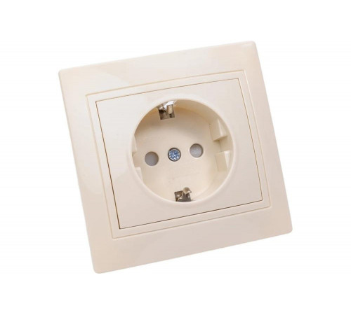 1-местная розетка IEK Рсш10-3-км с заземляющим контактом, с защитными шторками 16а керамика кварта крем. ERK14-K33-16-K