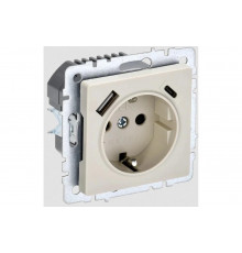 1-местная розетка IEK Brite с заземлением с защитными шторками 16а с usb a+c 18вт рюш11-1-бркр бежевый BR-R14-16-U22-018-K10