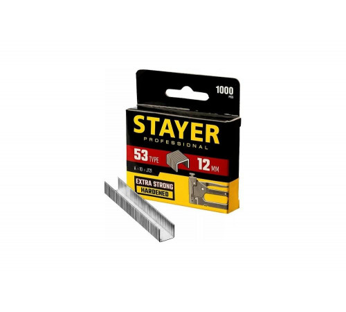 STAYER скобы тип 53 (A / 10 / JT21), 12  мм, 1000 шт., закаленные, особотвердые, скобы для степлера тонкие 3159-12_z02 Professional