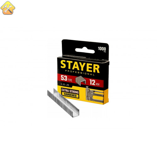 STAYER скобы тип 53 (A / 10 / JT21), 12  мм, 1000 шт., закаленные, особотвердые, скобы для степлера тонкие 3159-12_z02 Professional