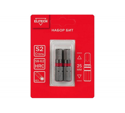 Биты HEX4 25 мм, 2 шт 1820.15370 ELITECH 204296