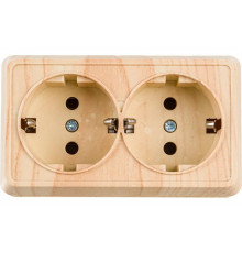 Двухместная розетка IEK РС22-3-ОС, с заземляющим контактом, 16А, открытой установки, ОКТАВА, сосна ERO21-K03-16-DC