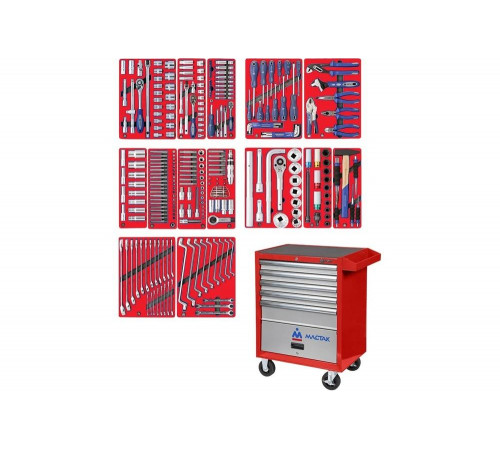 Набор инструментов ПРОФИ в красной тележке, 299 предметов МАСТАК 52-299R