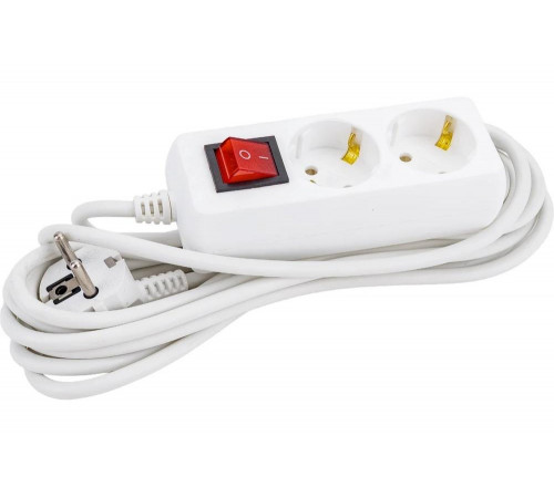 Удлинитель IEK У02К-выкл., 2 места, 2Р+РЕ, 5 метров, 3х1мм2, 16А/250 WYP10-16-02-05-ZK-N