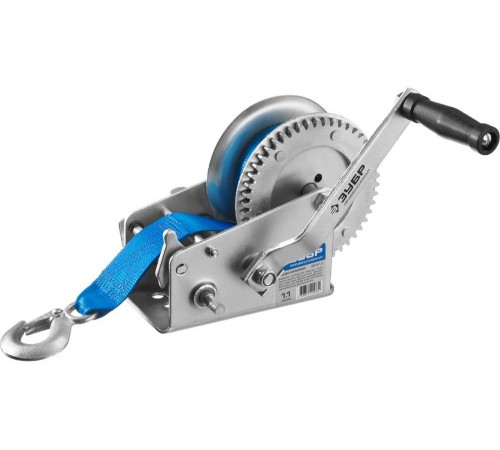 ЗУБР 1,1 т, 10 м, тяговая, ленточная, лебедка ручная барабанная 43115-1.1 Профессионал