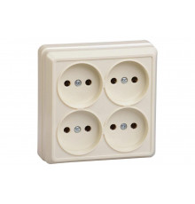 Четырехместная розетка IEK РС24-2-ОК, без заземляющего контакта, 10А, открытой установки, ОКТАВА, кремовый ERO40-K33-10-DC