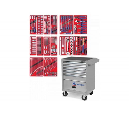 Набор инструментов МАСТАК "ПРОФИ" в серой тележке, 299 предметов 52-05299G