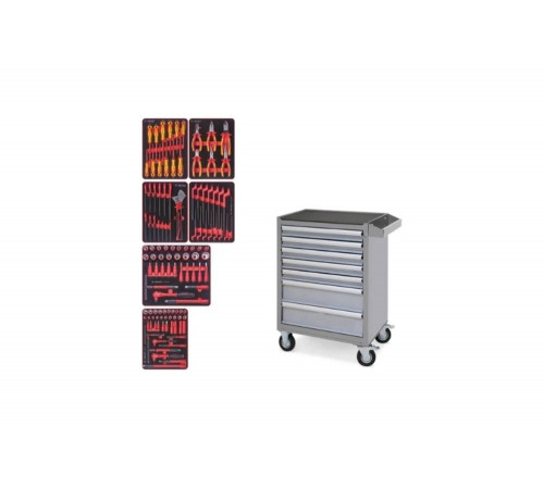 Набор инструментов KING TONY "HIGH VOLTAGE" в серой тележке, 117 предметов 934-117AMGE