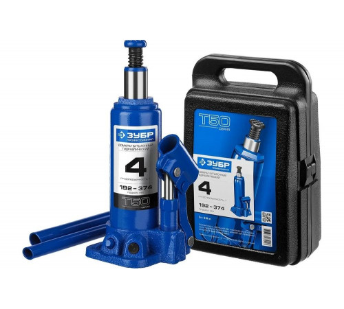 ЗУБР 4 т, 192-374 мм, домкрат бутылочный гидравлический в кейсе T50 43060-4-K_z01 Профессионал