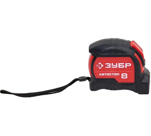ЗУБР 8 м х 25 мм, автостоп, ударостойкий, обрезиненный корпус, рулетка Автостоп 34052-08-25_z01