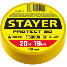 STAYER 19 мм, 20 м, цвет желтый, изолента ПВХ на карточке Protect-20 12292-Y