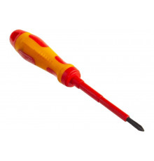 Высоковольтная отвертка Kraftool Expert Cr-Mo-V стержень двухкомпонентная маслобензостойкая рукоятка PH №1 80 мм 250084-1-080