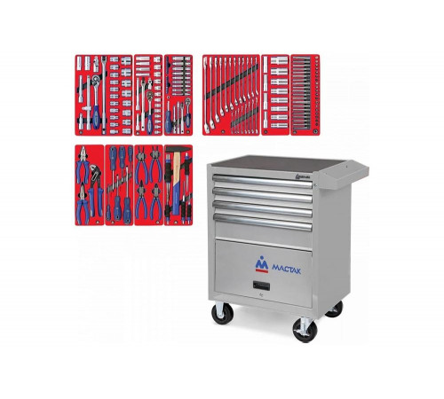 Набор инструментов МАСТАК "СТАНДАРТ" в серой тележке, 186 предметов 52-04186G