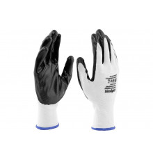 Полиэфирные перчатки с черным нитрильным покрытием СИБРТЕХ размер L, 15 класс вязки 67863