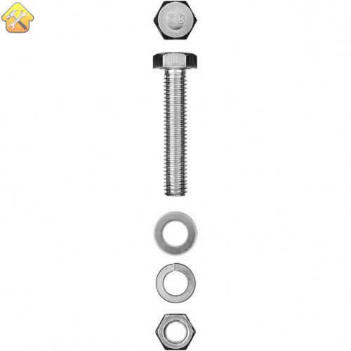 ЗУБР M8 x 50 мм, 4 шт., болт с шестигранной головкой в комплекте с гайкой, шайбой, шайбой пружинной 303436-08-050