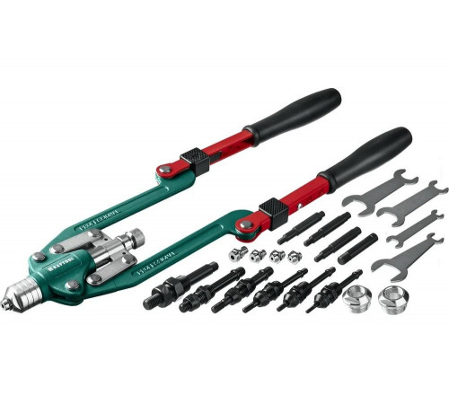 KRAFTOOL заклепки вытяжные, резьбовые (М4-М12, d=3.2-6.4 мм), штифты М4-М8, складной заклепочник 3-в-1, в кейсе, 31182_z01