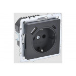 1-местная розетка IEK Brite с заземлением с защитными шторками 16а с usb a+c 18вт рюш11-1-брг графит BR-R14-16-U22-018-K53