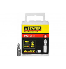 Биты PROFESSIONAL ProFix Phillips (10 шт; 25 мм; PH2; 1/4") STAYER 26201-2-25-10_z01