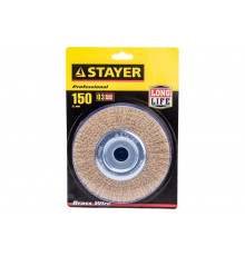 Щетка дисковая PROFESSIONAL (150х22 мм; витая стальная латунированная проволока 0.3 мм) для УШМ STAYER 35122-150