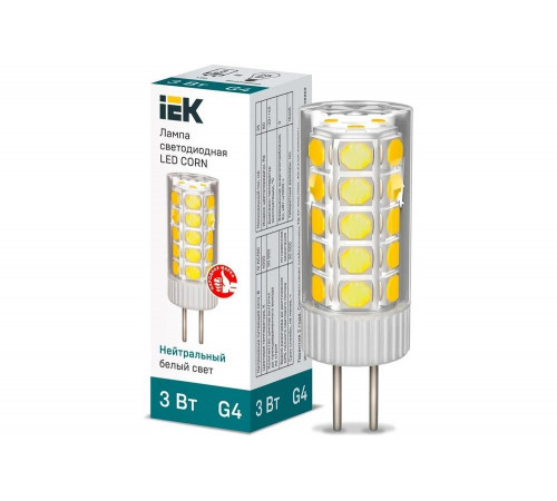 Светодиодная лампа IEK corn капсула 3вт 12в 4000к керамика g4 LLE-CORN-3-012-40-G4