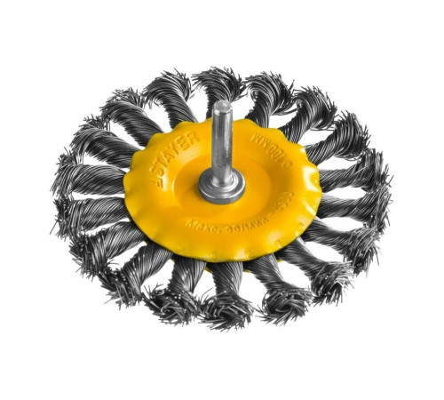 Щетка дисковая со шпилькой PROFESSIONAL (100 мм; жгутированная стальная проволока 0.5 мм) для дрели STAYER 35115-100