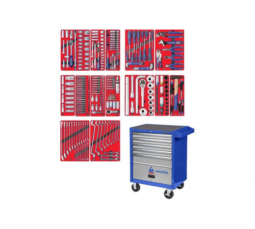 Набор инструментов ПРОФИ в синей тележке, 299 предметов МАСТАК 52-299B
