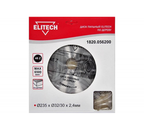 Диск пильный по дереву (235х32/30 мм; 2.4 мм; 48Z) Elitech 1820.056200