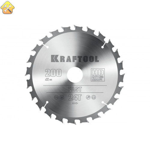 Диск пильный по дереву KRAFTOOL Fast 200x32 мм, 24Т 36950-200-32