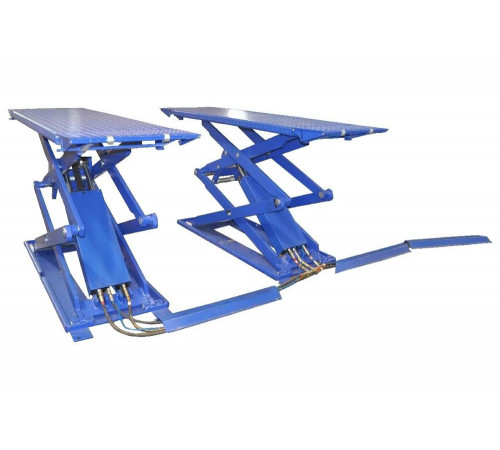 Ножничный короткий подъемник KraftWell г/п 3000 кг, напольный, синий, напряжение 220 В KRW3FS_blue