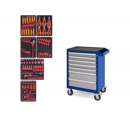 Набор инструментов KING TONY "HIGH VOLTAGE" в синей тележке, 117 предметов 934-117AMBE