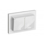 2-местная розетка IEK Brite рсбш12-3-44-брб с заземлением, с защитными шторками и крышкой, 16А, в сборе, ip44, белый BR-R26-16-44-K01-F