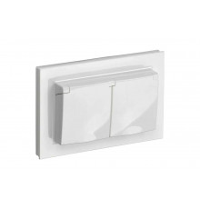 2-местная розетка IEK Brite рсбш12-3-44-брб с заземлением, с защитными шторками и крышкой, 16А, в сборе, ip44, белый BR-R26-16-44-K01-F