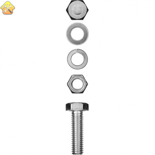 ЗУБР M8 x 20 мм, 6 шт., болт с шестигранной головкой в комплекте с гайкой, шайбой, шайбой пружинной 303436-08-020