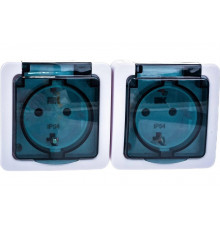 Двухместная розетка IEK для открытой установки, с заземляющим контактом, с крышкой РСб22-3-ГПБд IP54 ERMP22-K03-16-54-EC