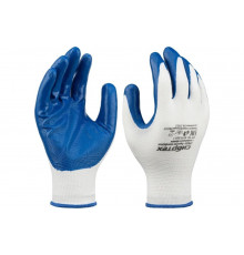 Полиэфирные перчатки СИБРТЕХ с синим нитрильным покрытием, размер 9, 13 класс вязки 678625