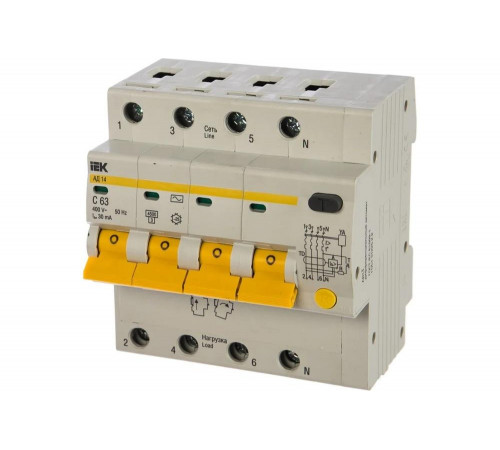 Автоматический выключатель IEK АД-14 4п, C, 63А, 30мА