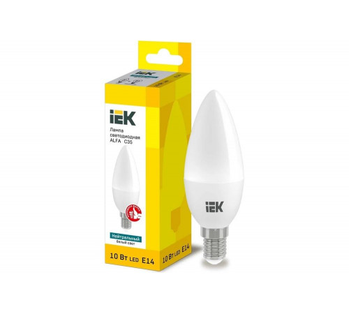 Лампа IEK LED ALFA C35 свеча 10Вт 230В 4000К E14 LLA-C35-10-230-40-E14